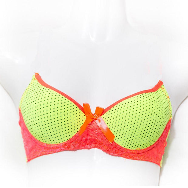 Fancy Bra -Yellow & Orange - Polka Dotted Pushup Bra - Bras - diKHAWA Online Shopping in Pakistan