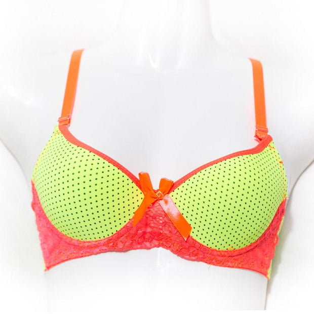 Fancy Bra -Yellow & Orange - Polka Dotted Pushup Bra - Bras - diKHAWA Online Shopping in Pakistan