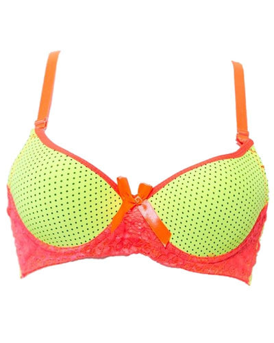 Fancy Bra -Yellow & Orange - Polka Dotted Pushup Bra