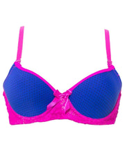 Fancy Bra - Royal Blue & Pink - Polka Dotted Pushup Bra