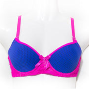 Fancy Bra - Royal Blue & Pink - Polka Dotted Pushup Bra - Bras - diKHAWA Online Shopping in Pakistan