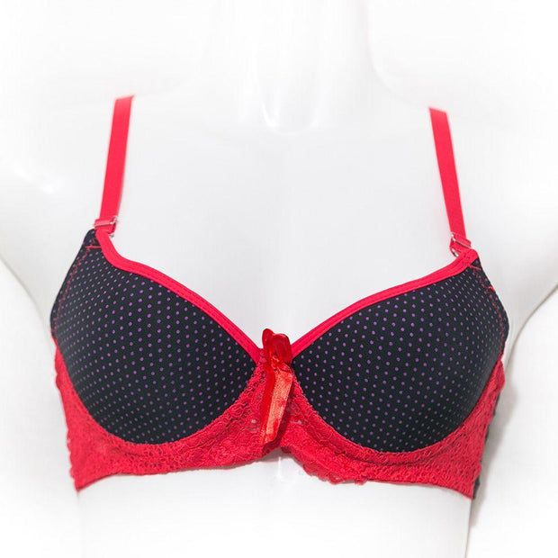 Fancy Bra - Black & Red - Polka Dotted Pushup Bra - Bras - diKHAWA Online Shopping in Pakistan