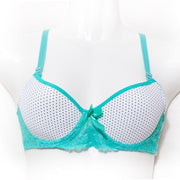 Fancy Bra - White & Green - Polka Dotted Pushup Bra - Bras - diKHAWA Online Shopping in Pakistan