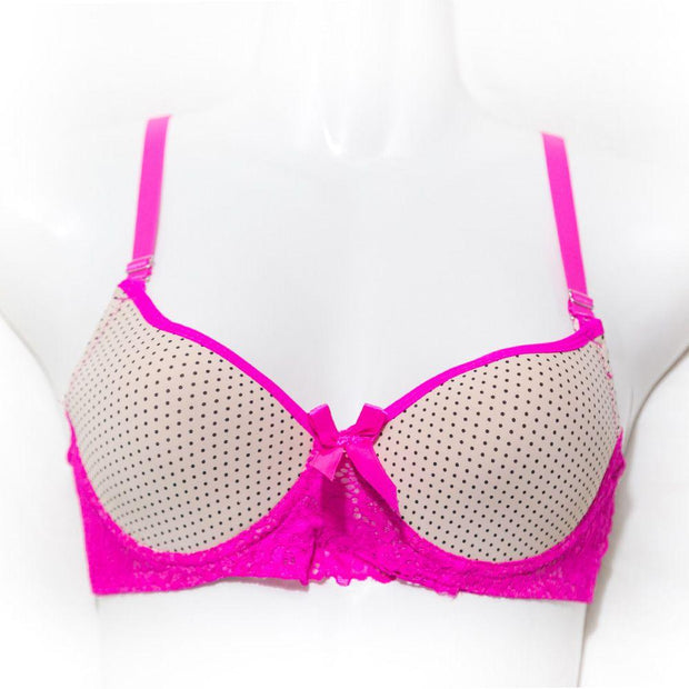 Fancy Bra - Skin & Pink - Polka Dotted Pushup Bra - Bras - diKHAWA Online Shopping in Pakistan