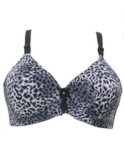 Cheetah Print Single Padded Non Wired Bra - Black