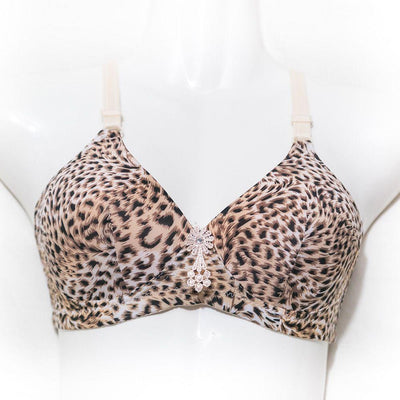 Cheetah Print Single Padded Non Wired Bra - Off-White - Bras - diKHAWA Online Shopping in Pakistan