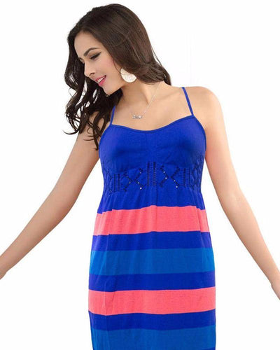 Ladies Cami Stripes Nighty - Linen Jersey - Sexy Ladies Dress - BK205 - Nighty - diKHAWA Online Shopping in Pakistan