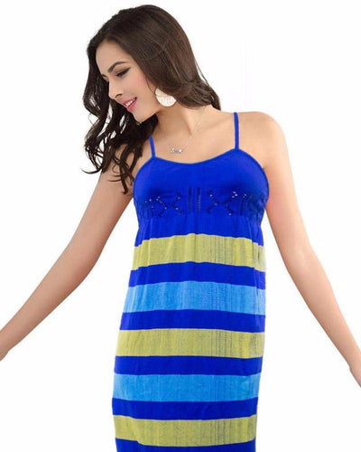 Ladies Cami Stripes Nighty - Linen Jersey - Sexy Ladies Dress - BK208 - Nighty - diKHAWA Online Shopping in Pakistan