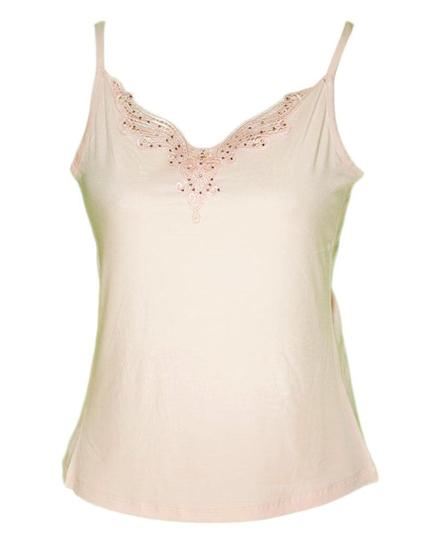 Embroidered Camisole For Women - Adjustable Straps - Color Pink - 2814