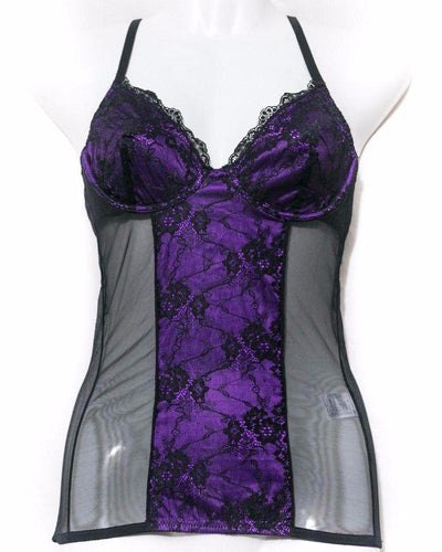 Honeymoon Black & Purple Net Camisole Corset Dress - Lingerie - diKHAWA Online Shopping in Pakistan