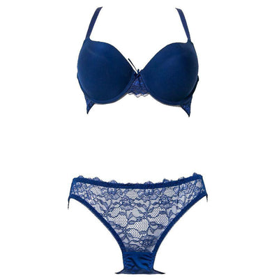 Bridal Bra Panty Set - Net Bra - Navy Blue - Pushup Single Padded Bra - Bra Panty Sets - diKHAWA Online Shopping in Pakistan