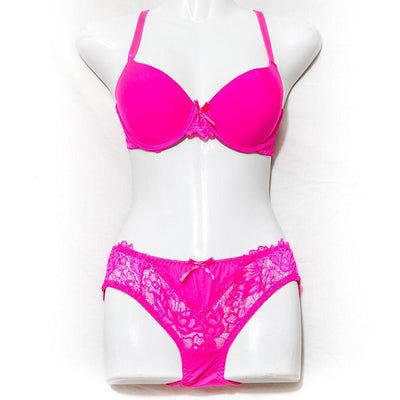 Bridal Bra Panty Set - Net Bra - Hot Pink - Pushup Single Padded Bra - Bra Panty Sets - diKHAWA Online Shopping in Pakistan