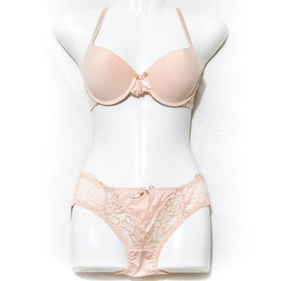 Bridal Bra Panty Set - Net Bra - Skin - Pushup Single Padded Bra - Bra Panty Sets - diKHAWA Online Shopping in Pakistan