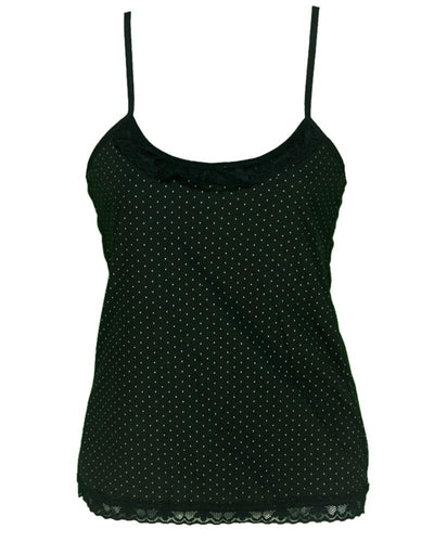 Polka Dotted Cotton Camisole With Neck Lace For Women - Color Black - MA-8