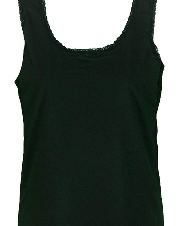 Plain Cotton Camisole With Lace For Women - Color Black - LA-1