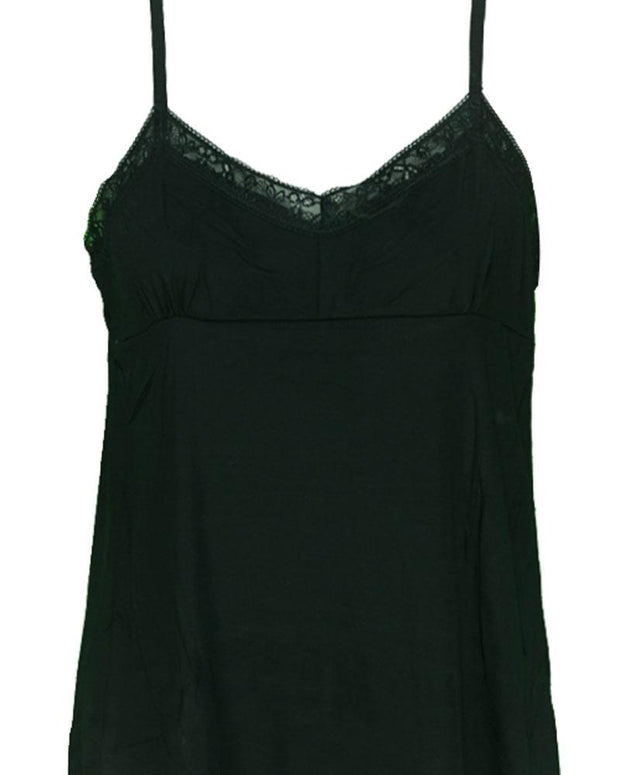 Premium Camisole Stretch Basic With Padded Lace - Long Layering Camisole - Adjustable Straps - Black Color - 6377
