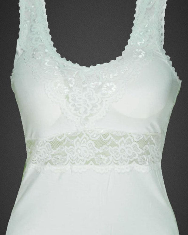 Premium Embroidered Camisole Padded With Lace - White Color - 8783