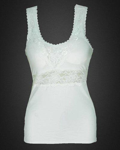 Premium Embroidered Camisole Padded With Lace - White Color - 8783