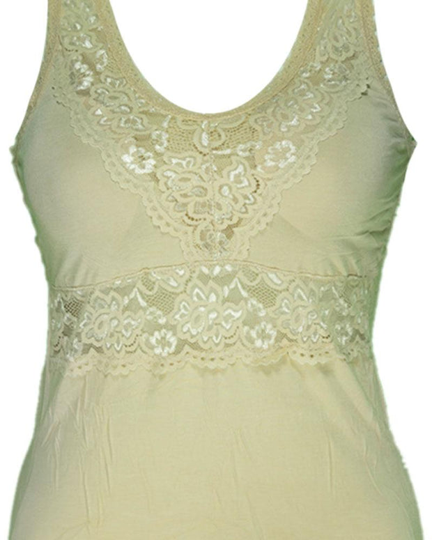 Premium Embroidered Camisole Padded With Lace - Skin Color - 8783