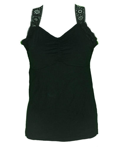 Ladies Camisole Padded With Lace - Color Black - 3051