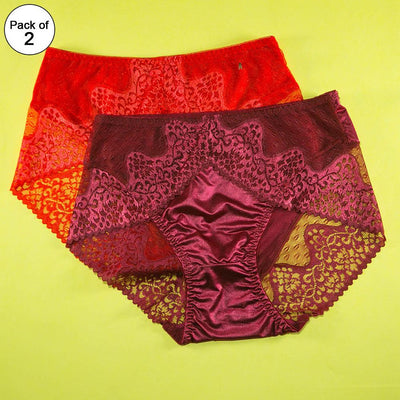 Pack of 2 - Women's Sexy Full Lace Panties, Fashion Transparent Floral Bow Soft Briefs Sexy Lingerie - Flourish Mix Colors - 2348