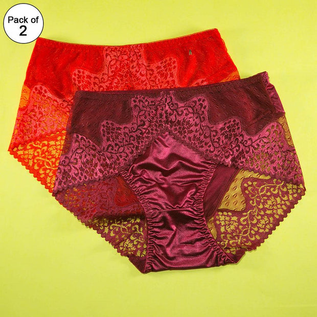 Pack of 2 - Women's Sexy Full Lace Panties, Fashion Transparent Floral Bow Soft Briefs Sexy Lingerie - Flourish Mix Colors - 2348