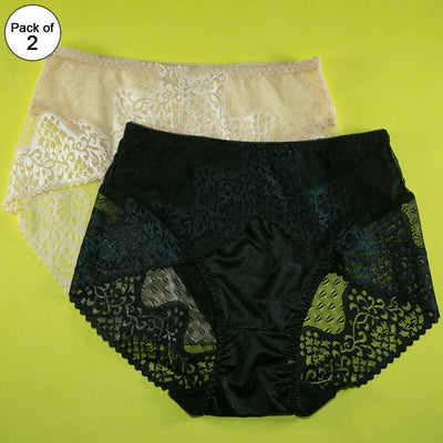 Pack of 2 - Women's Sexy Full Lace Panties, Fashion Transparent Floral Bow Soft Briefs Sexy Lingerie - Flourish Mix Colors - 2348