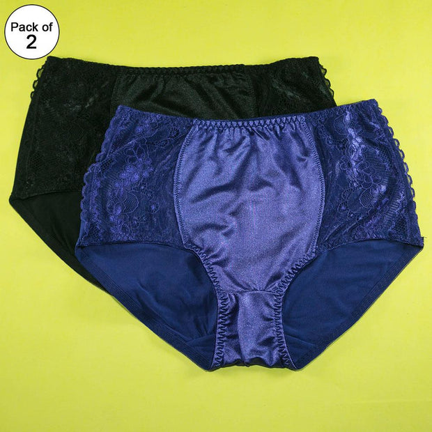 Copy of Pack of 2 - Silk Net Panty Soft Cotton - Flourish  Soft Cotton Silk Net Panty Colour Black- Blue - 2372