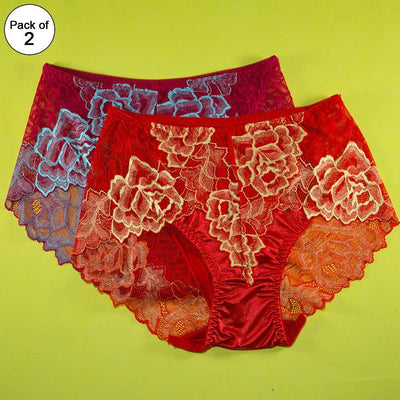 Pack of 2 - Silk Net Panty Floral Print Soft Cotton - Flourish Mix Colors Floral Print Soft Cotton Silk Net Panty - 2358