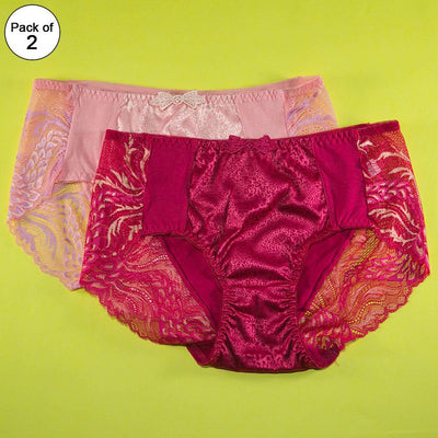 Pack of 2 - Soft Cotton Silk Net Panty Floral Print - Flourish Mix Colors - 2321