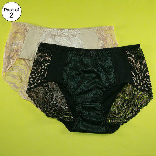 Pack of 2 - Soft Cotton Silk Net Panty Floral Print - Flourish Mix Colors - 2321