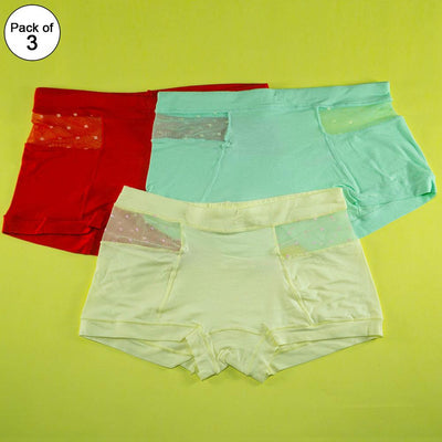 Pack of 3 - Women's Sexy Cotton Net Panties Seamless Soft Lingerie Briefs Underwear - Flourish Mix Colors - 6359