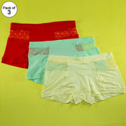 Pack of 3 - Women's Sexy Cotton Net Panties Seamless Soft Lingerie Briefs Underwear - Flourish Mix Colors - 6359