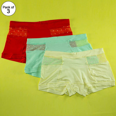 Pack of 3 - Women's Sexy Cotton Net Panties Seamless Soft Lingerie Briefs Underwear - Flourish Mix Colors - 6359