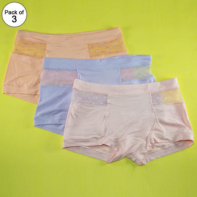Pack of 3 - Women's Sexy Cotton Net Panties Seamless Soft Lingerie Briefs Underwear - Flourish Mix Colors - 6359