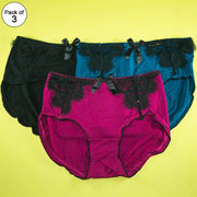 Pack of 3 - Soft Cotton Panty With Lace - Flourish Mix Colors Soft Cotton Panty - 9707