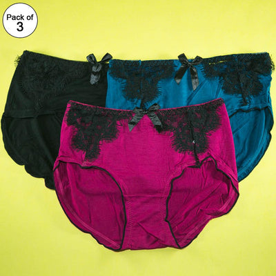 Pack of 3 - Soft Cotton Panty With Lace - Flourish Mix Colors Soft Cotton Panty - 9707