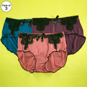 Pack of 3 - Soft Cotton Panty With Lace - Flourish Mix Colors Soft Cotton Panty - 9707