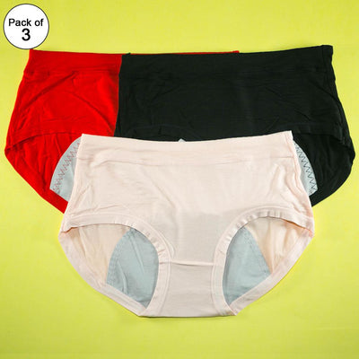 Pack of 3 - Period Panties For Women Breathable Leakproof - Flourish Mix Colors Cotton Periods Panty - 1506