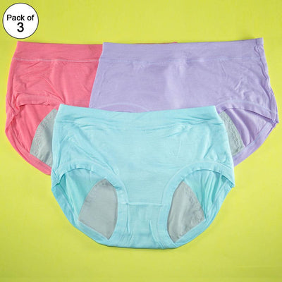 Pack of 3 - Period Panties For Women Breathable Leakproof - Flourish Mix Colors Cotton Periods Panty - 1506