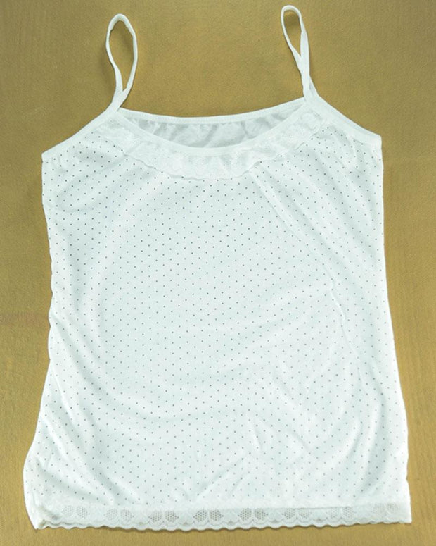 Pack of 3 - Polka Dotted Cotton Camisole With Neck Lace For Women - MA-8