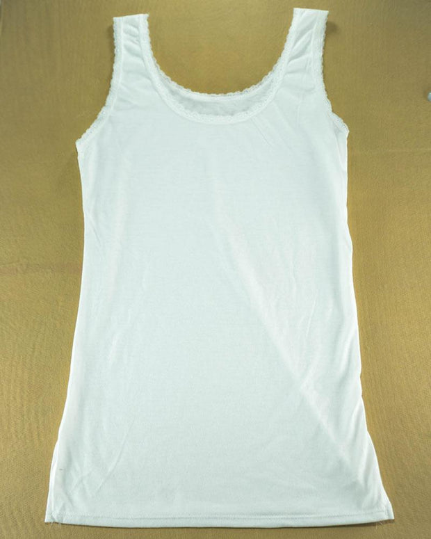 Plain Cotton Camisole With Lace For Women - Color White - LA-1