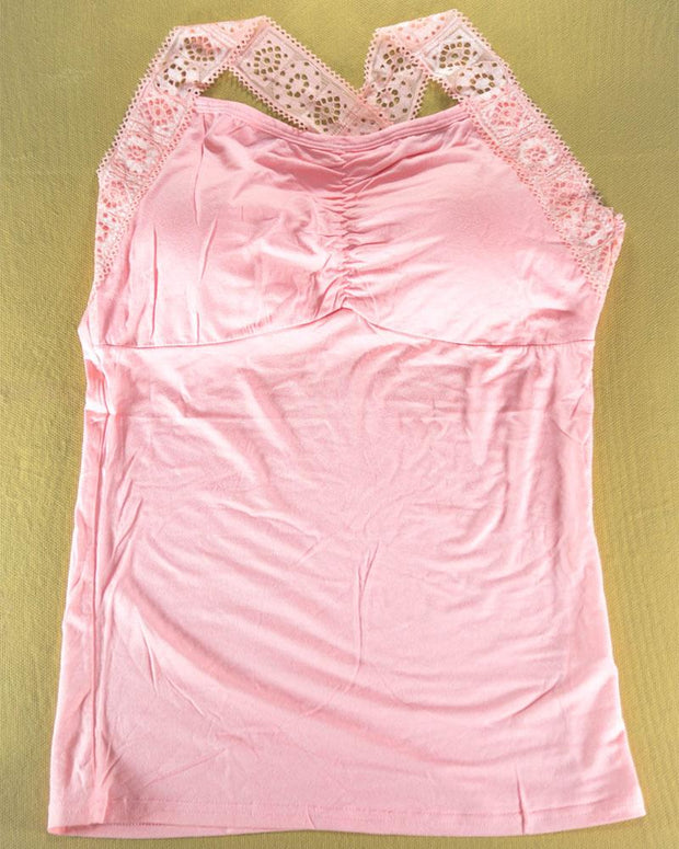 Ladies Camisole Padded With Lace - Color Pink - 3051
