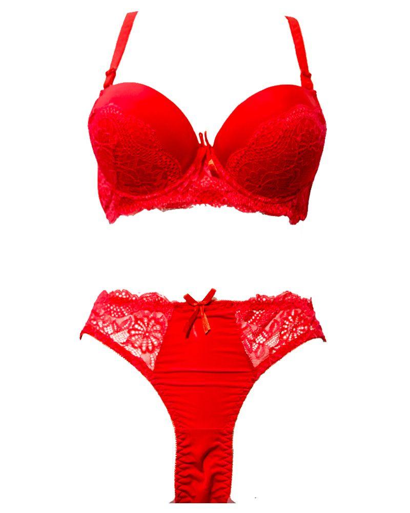 Bridal Pushup Plus Size Bra Panty Sets Single Padded Underwired Bra Panty Sets BS1003 38B Red