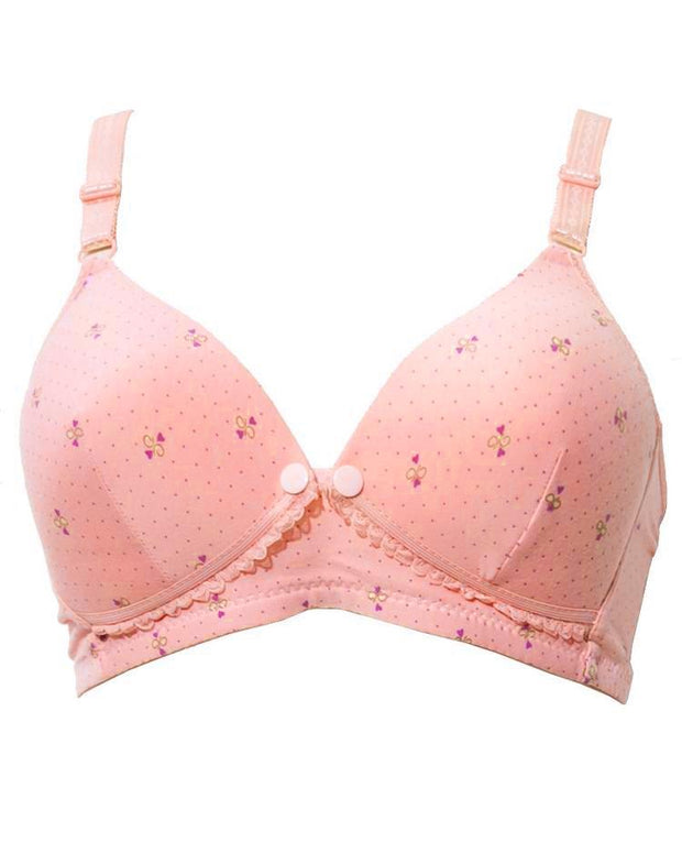 Front Open Bra with Button - Soft Padded Non Wired Bra - Peach - Bras - diKHAWA Online Shopping in Pakistan