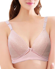 Front Open Bra with Button - Soft Padded Non Wired Bra - Peach