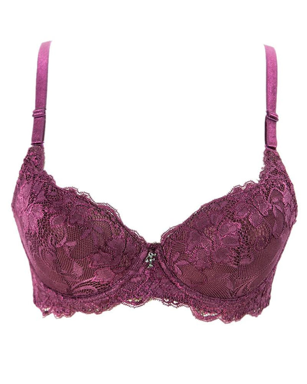 Maroon Net Embroidered Flourish Bra - Single Padded Underwired Bra - FL3264