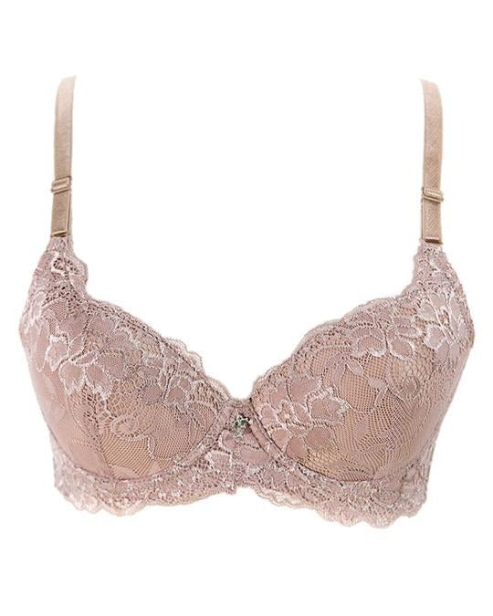 Pink Net Embroidered Flourish Bra - Single Padded Underwired Bra - FL3264