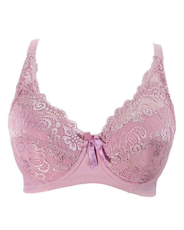 Women's Pink Embroidered With Net Flourish Bra - Soft Padded Bra Underwired - FL37651