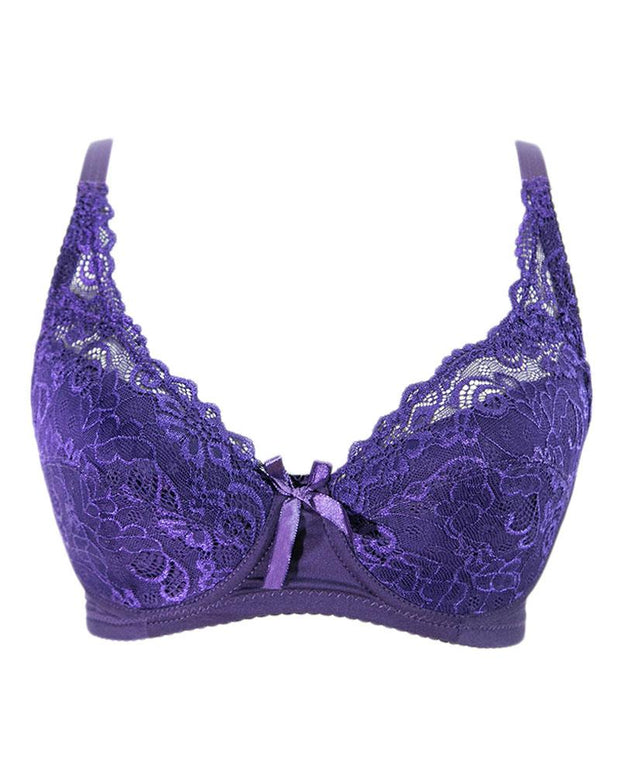 Women's Purple Embroidered With Net Flourish Bra - Soft Padded Bra Underwired - FL37651